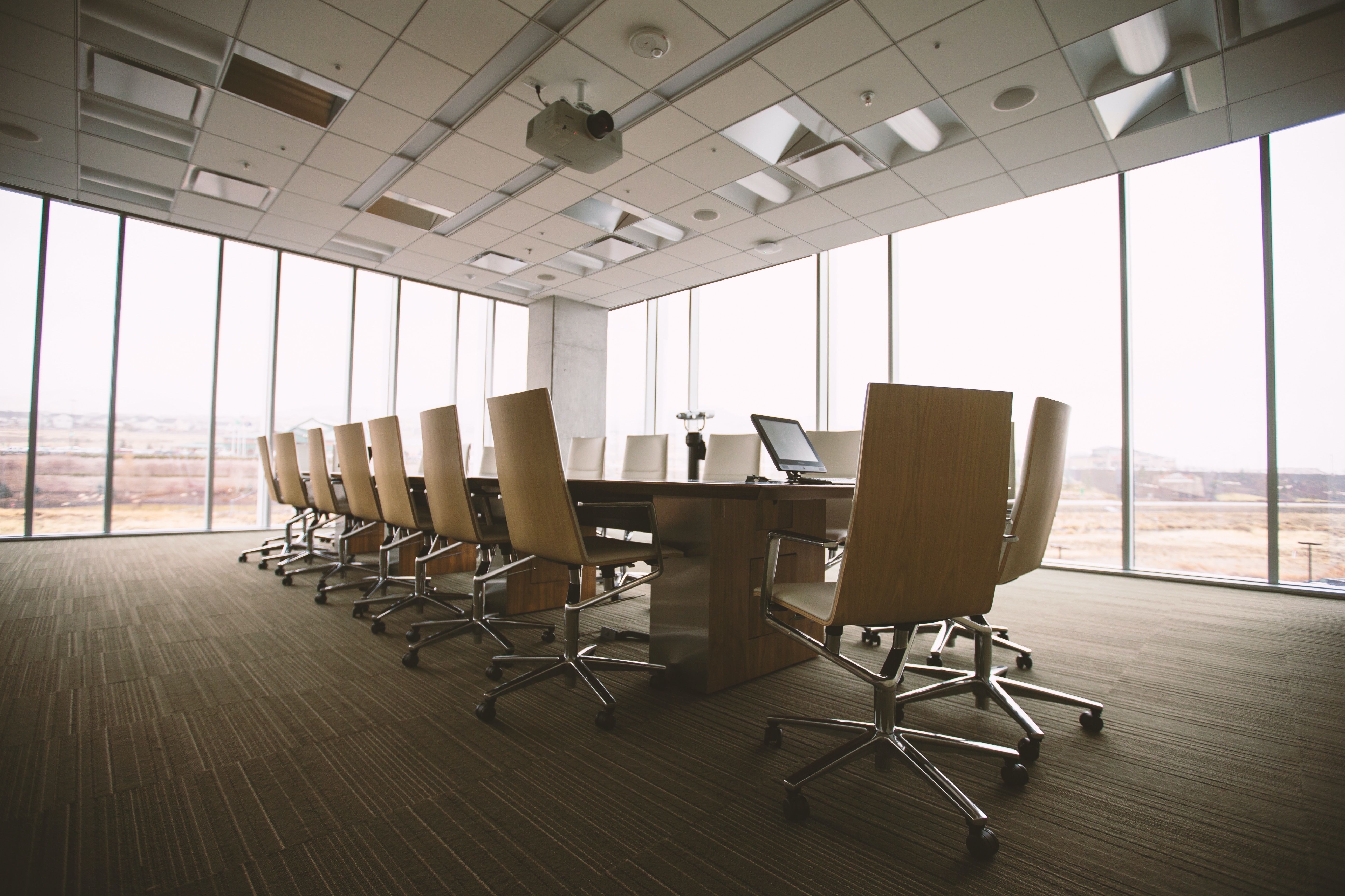 conference room, white table and walls